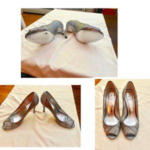 Silver peep-toe heels